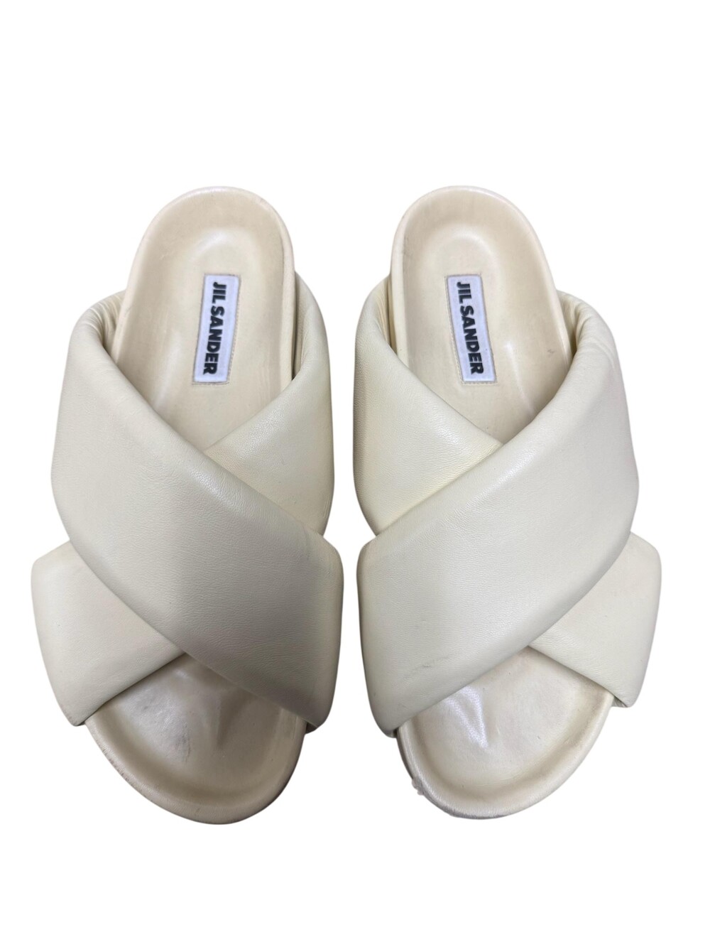 Jil Sander Sandals Womens Size 9 Yellow Leather Padded Slide Crisscross Platform